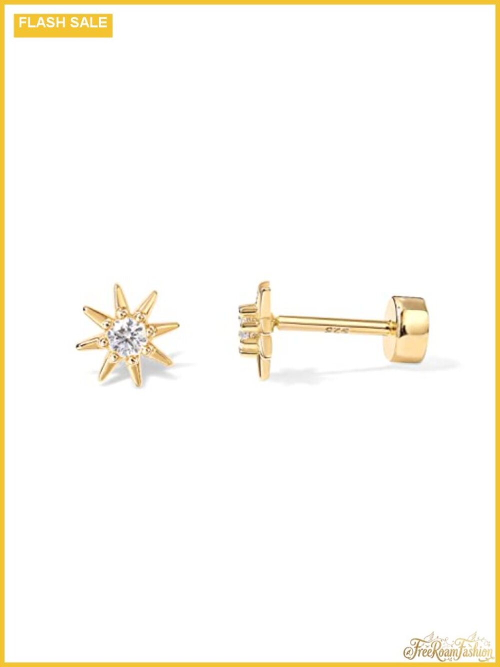 14K Gold Plated CZ Flat Back Star Earrings for Women Cartilage Studs